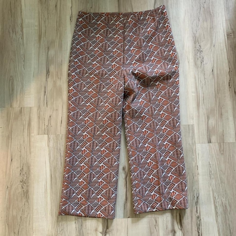 Vintage 1960s‎ orange & brown geometrical wide leg pants 32"